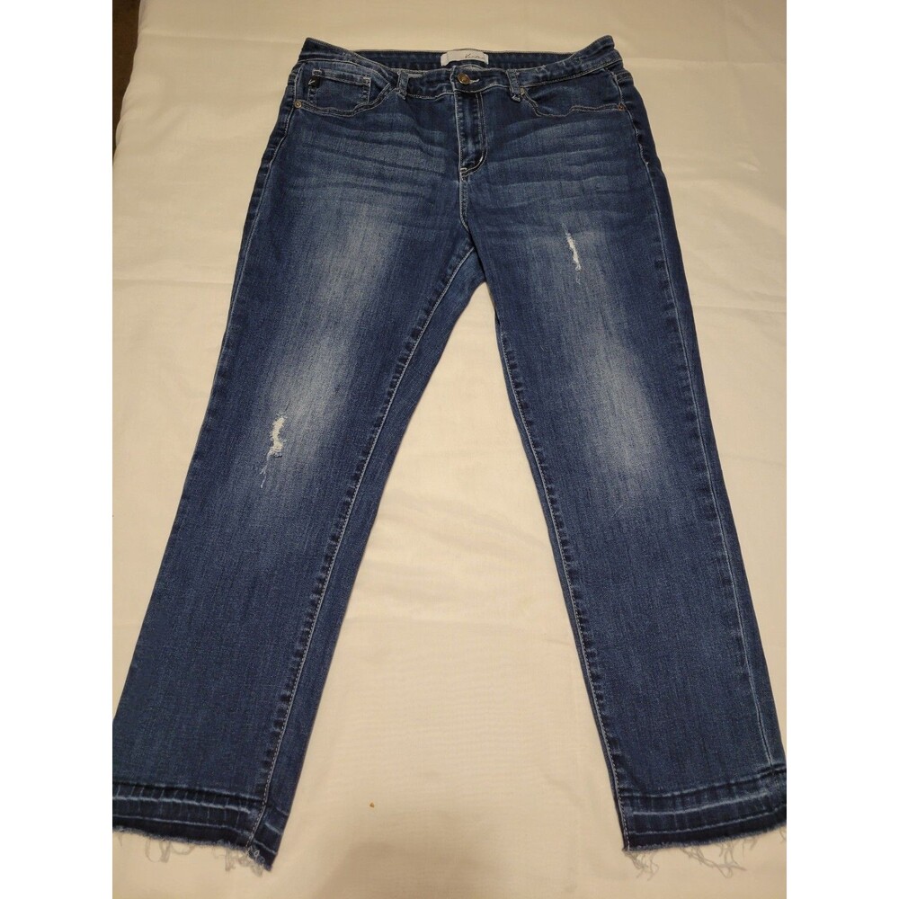 KanCan Women's Skinny Jeans 15/31 Blue Medium Wash Distressed Frayed Hem Stretch